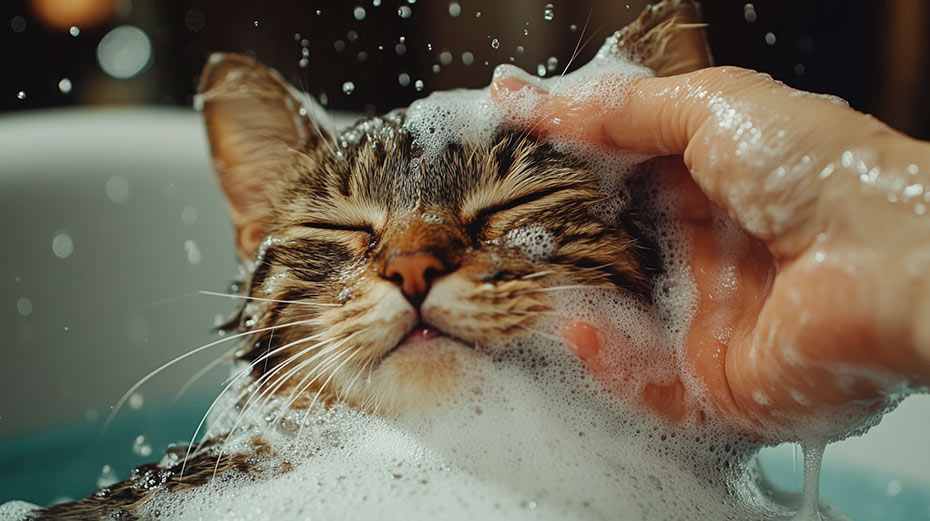 baño felino en invierno